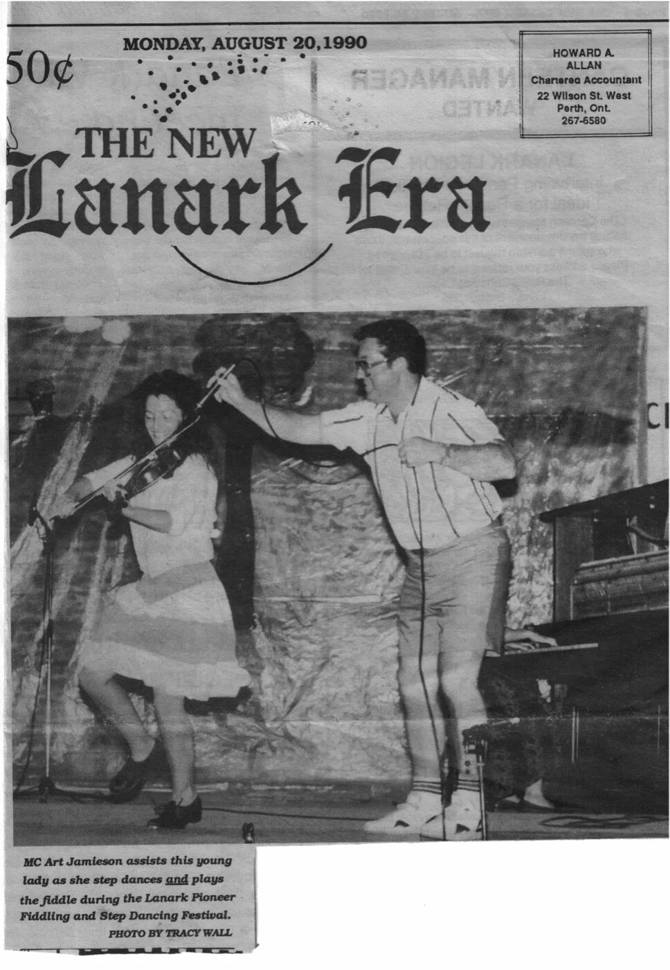 Newspaper clipping: Novelty fiddling with Art Jamieson, Lanark Era.