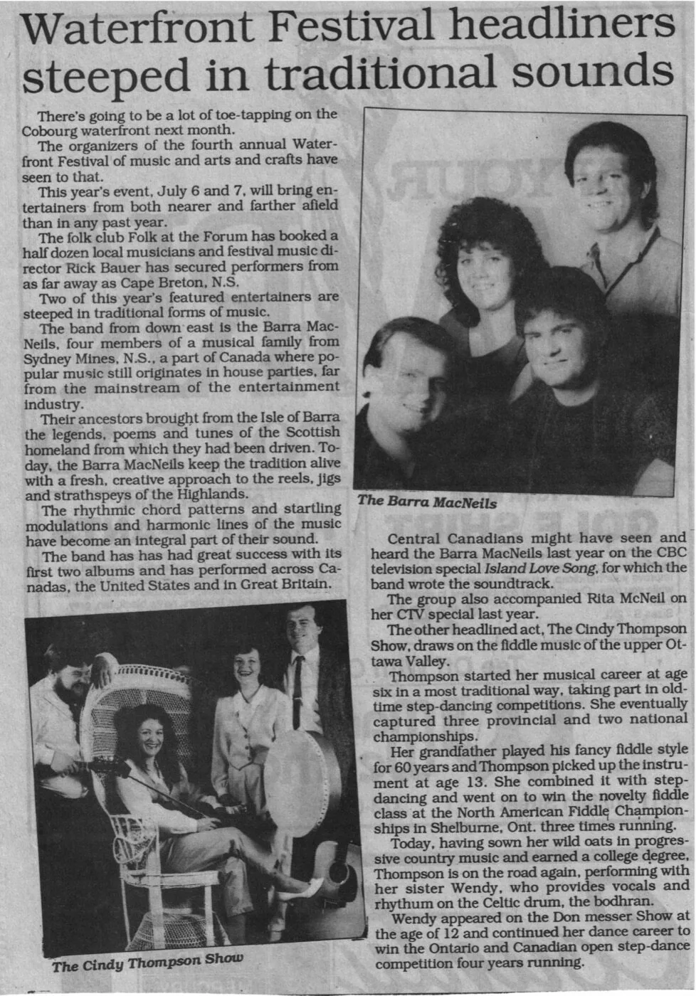 Newspaper clipping: Waterfront Festival and the Barra MacNeils.