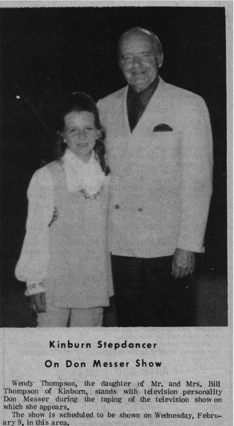 Newspaper clipping: Wendy on the Don Messer Show.